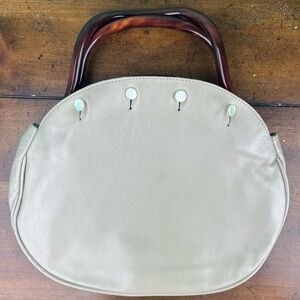 Vintage Bermuda Bag Neutral Beige Leather Tortoiseshell Brown Lucite Handles